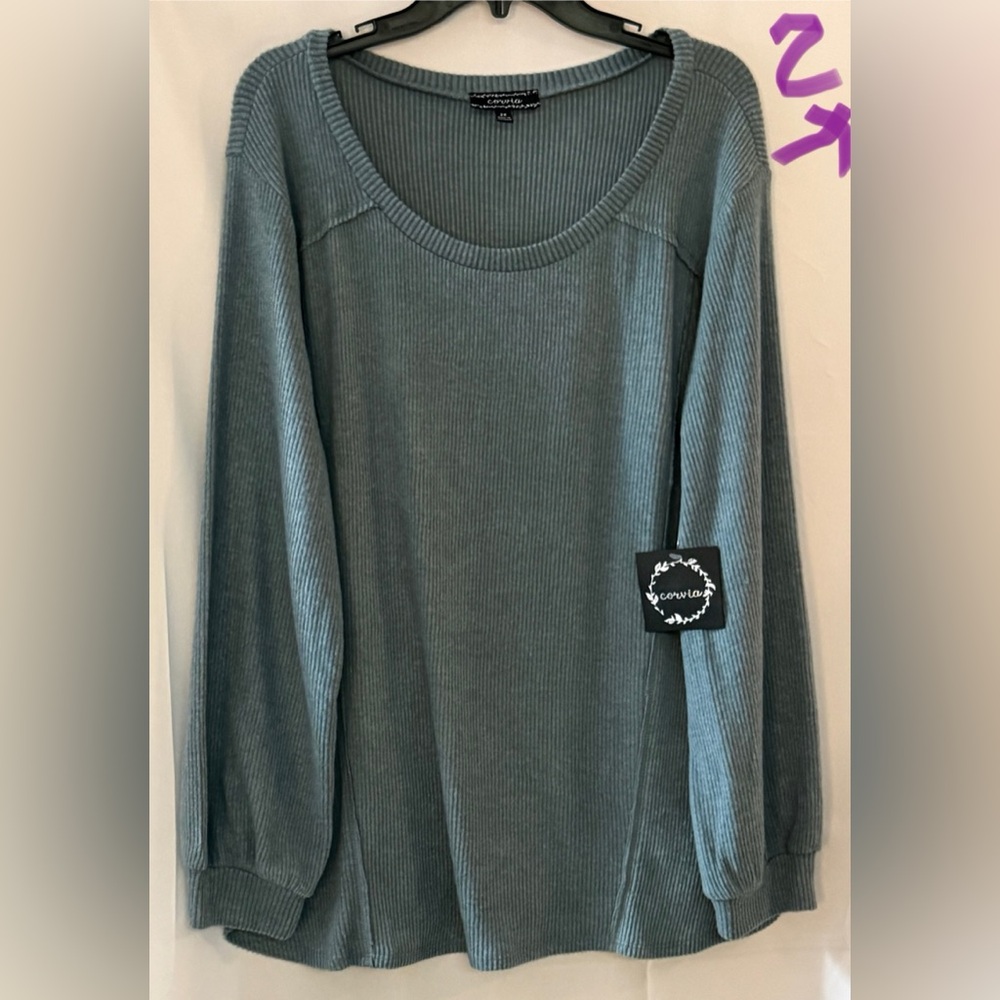 Elegant Teal Scoop Neck Sweater